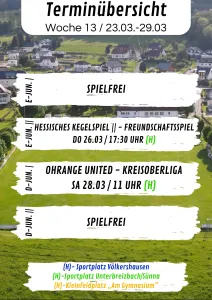 Wochenübersicht E-Junioren - D-Junioren KW13