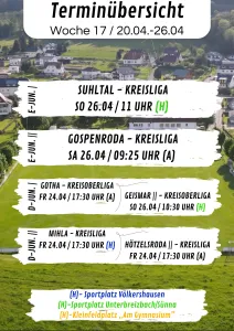 Wochenübersicht E-Junioren - D-Junioren KW17